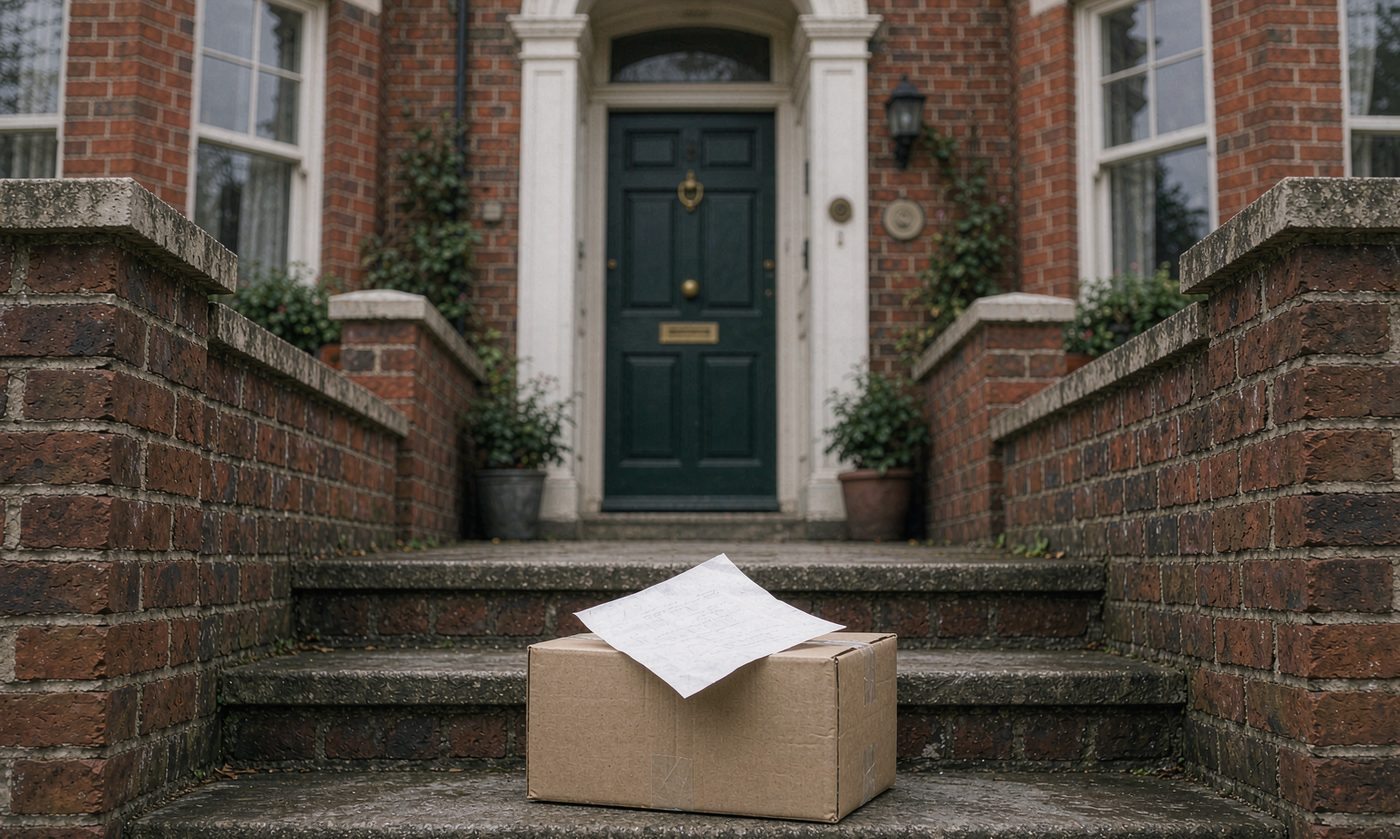 Freightwise parcel and delivery note left on a doorstep